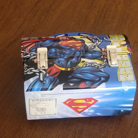 Superman Man of Steel Mini Lunch Box Tin Box DC Comics Blue Handle - Picture 5 of 7